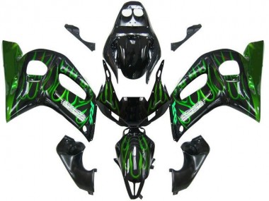 Cheapest 1998-2002 Black Green Flame Yamaha YZF R6 Motorbike Fairing Kits UK