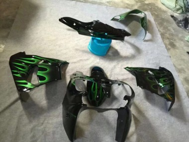 Cheapest 2002-2003 Glossy Black Green Flame Kawasaki ZX9R Motorcycle Fairings UK