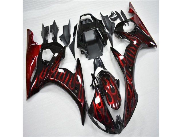 Cheapest 2003-2005 Black Red Flame Yamaha YZF R6 Motorcycle Fairing UK