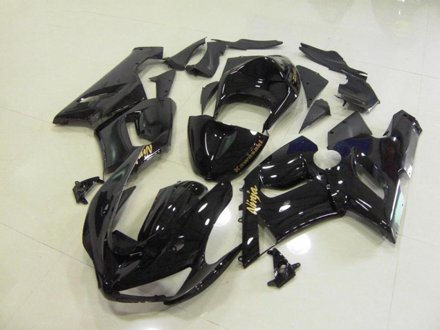 Cheapest 2005-2006 Glossy Black Gold Decals Kawasaki ZX6R Motorcycle Fairings Kits UK