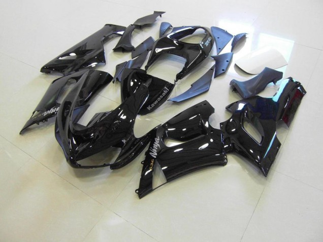 Cheapest 2005-2006 Glossy Black Silver Decals Kawasaki ZX6R Motorcycle Fairings Kit UK