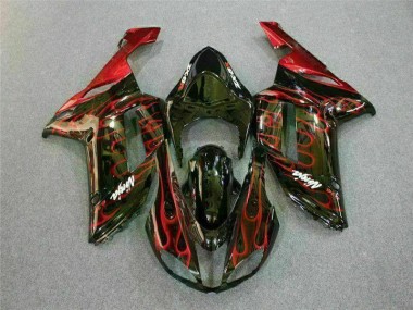 Cheapest 2007-2008 Black Red Flame Kawasaki ZX6R Motor Bike Fairings UK