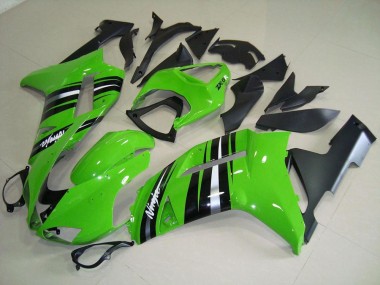 Cheapest 2007-2008 Green and Silver Stripe Kawasaki ZX6R Motorcycle Fairings Kits UK