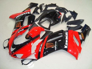 Cheapest 2007-2008 Monster In Red Kawasaki ZX6R Motorcycle Fairing Kit UK