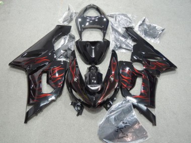 Cheapest 2005-2006 Black Red Flame Kawasaki ZX6R Moto Fairings UK