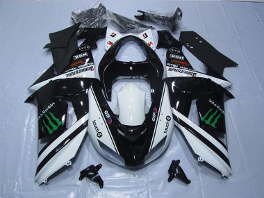 Cheapest 2007-2008 Black White Monster Touch4 Kawasaki ZX6R Bike Fairings UK