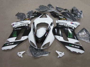 Cheapest 2007-2008 Black White Monster Kawasaki ZX6R Replacement Motorcycle Fairings UK