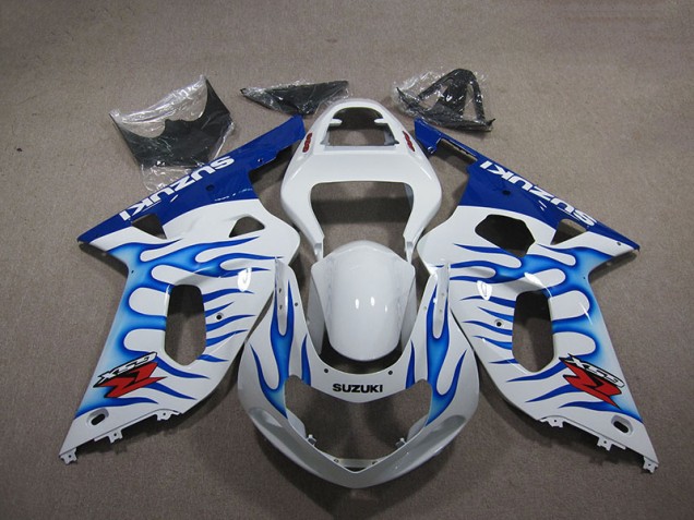 Cheapest 2001-2003 White Blue Flame Suzuki GSXR750 Motorbike Fairings UK